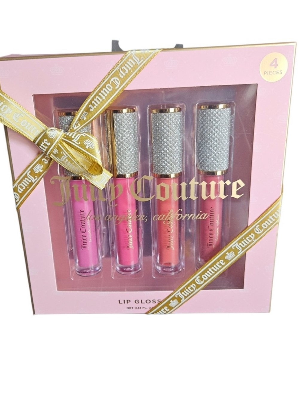 Juicy Couture Pink & Coral Lip Gloss Quartet with Sparkle Caps